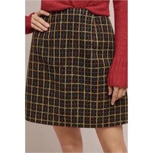 Anthropologie Black Tweed A-Line Skirt with Multi-Color Windowpane